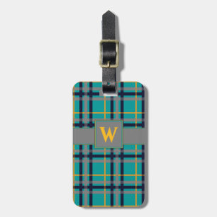 Blue and Orange Plaid Luggage Tag