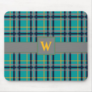 Blue and Orange Plaid Mousepad