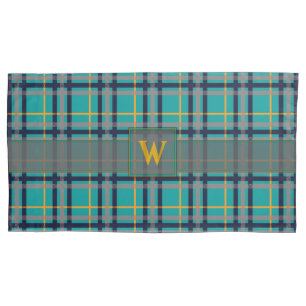 Blue and Orange Plaid Pillow Case