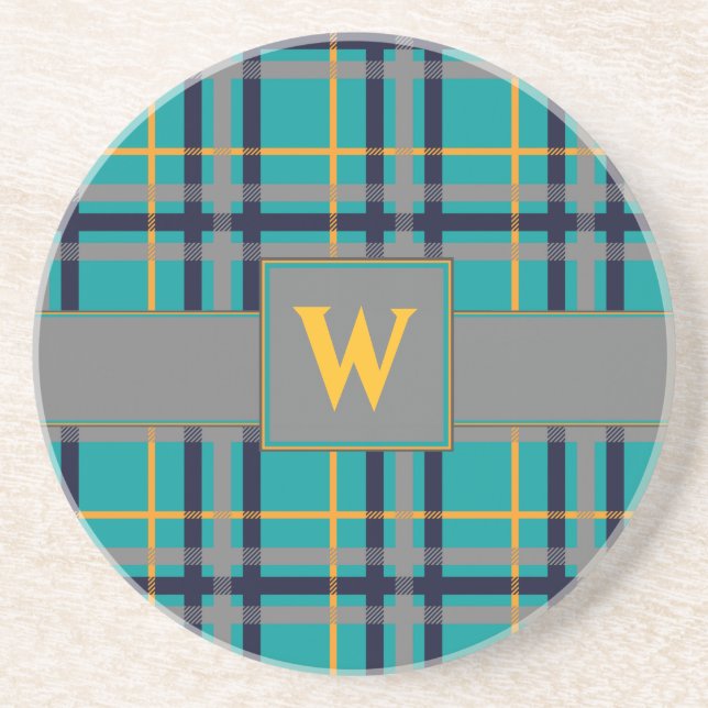 Blue and Orange Plaid Sandstone Coaster (Front)
