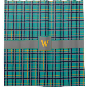 Blue and Orange Plaid Shower Curtain