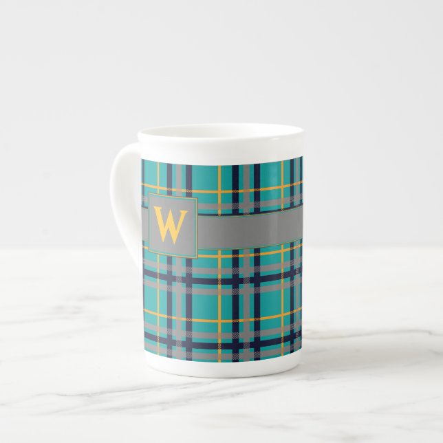 Blue and Orange Plaid Speciality Mug (Front Left)