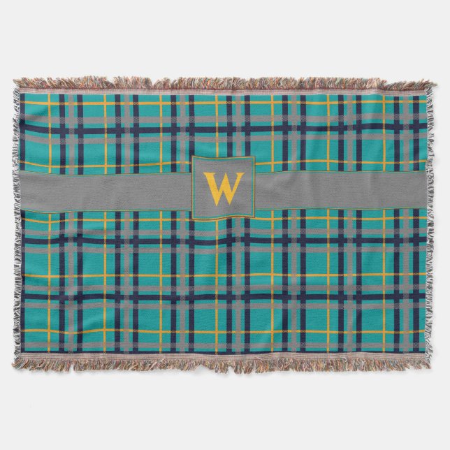 Blue and Orange Plaid Throw Blanket (Front)