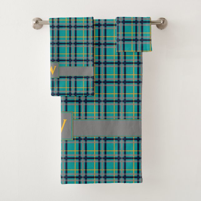 Blue and Orange Plaid Towel Set (Insitu)
