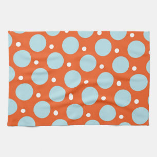 Blue and Orange Polka Dots Pattern Gifts Tea Towel