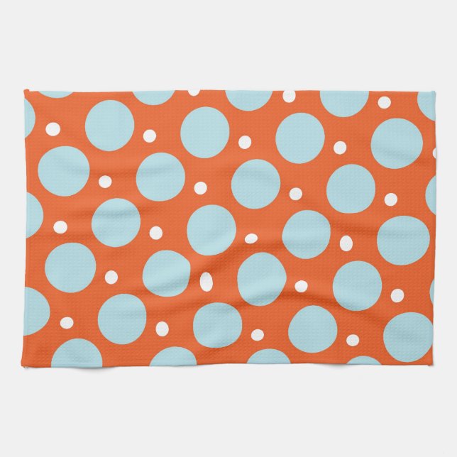 Blue and Orange Polka Dots Pattern Gifts Tea Towel (Horizontal)