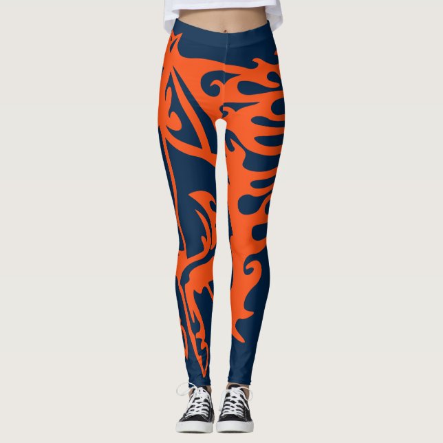 Blue and Orange Pony Horse Stallion Steed Lineart Leggings (Front)