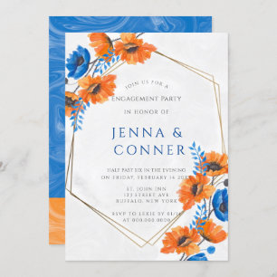 Blue and Orange Poppy Engagement Party Invitation
