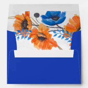 Blue and Orange Poppy Floral Wedding Envelope