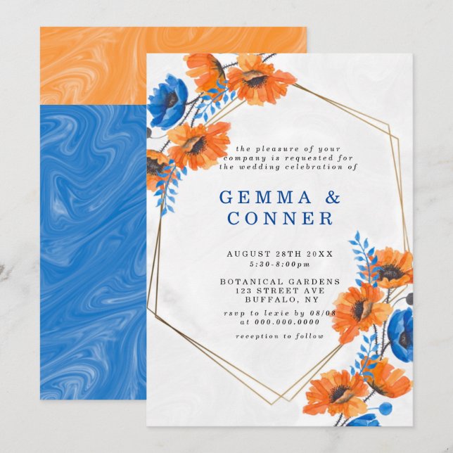Blue and Orange Poppy Geometric Wedding (Front/Back)