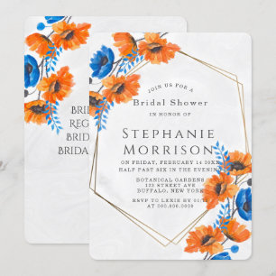 Blue and Orange Poppy Gold Bridal Shower Invitation