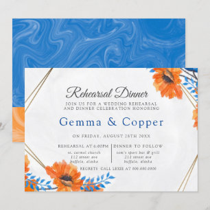 Blue and Orange Poppy Rehearsal Dinner Invitation