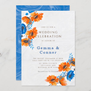 Blue and Orange Poppy Wedding Invitation
