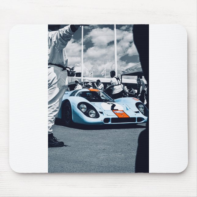 Blue and orange race car mouse mat (Front)
