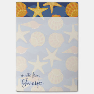 Blue And Orange Seashell Pattern Add Your Name Post-it Notes