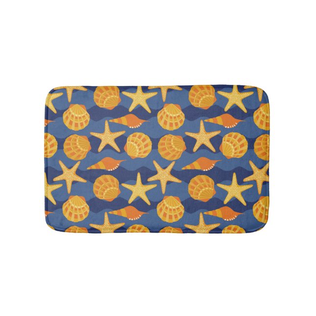 Blue And Orange Seashell Pattern Bath Mat (Front)