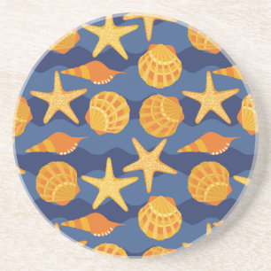Blue And Orange Seashell Pattern Coaster