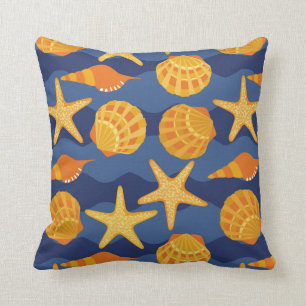 Blue And Orange Seashell Pattern Cushion