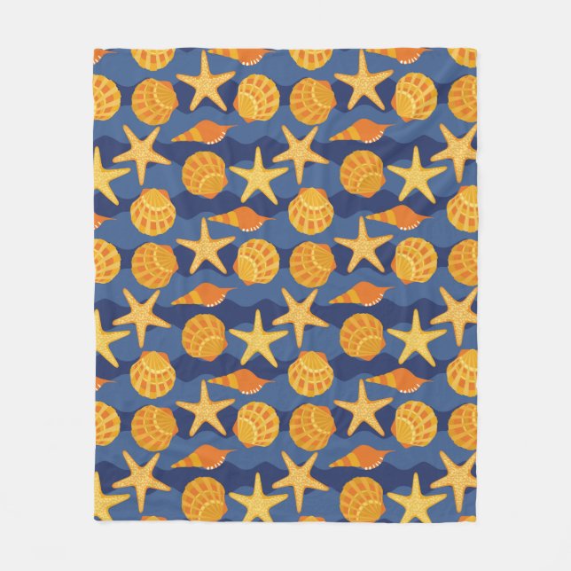 Blue And Orange Seashell Pattern Fleece Blanket (Front)