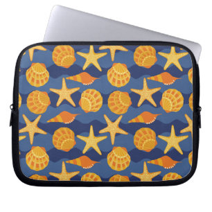 Blue And Orange Seashell Pattern Laptop Sleeve