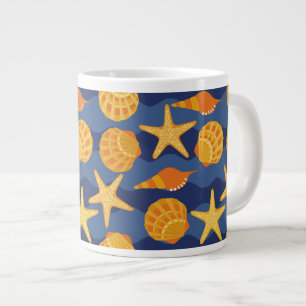 Blue And Orange Seashell Pattern Large Coffee Mug