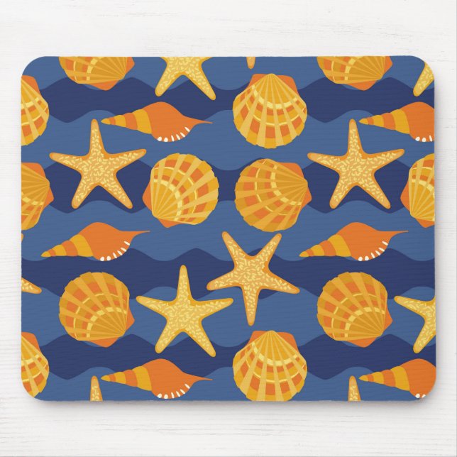 Blue And Orange Seashell Pattern Mouse Mat (Front)