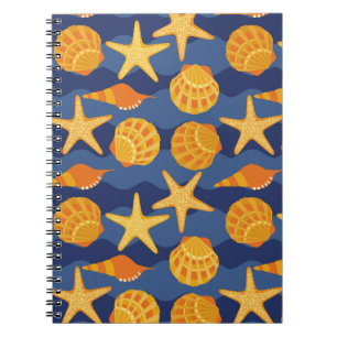 Blue And Orange Seashell Pattern Notebook