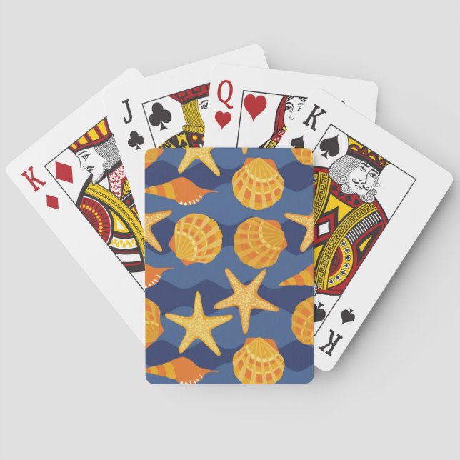 Blue And Orange Seashell Pattern Playing Cards (Back)