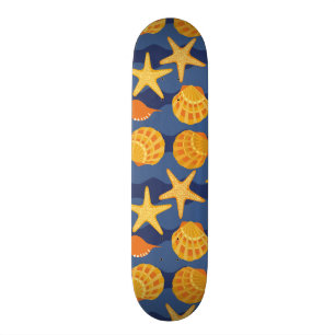 Blue And Orange Seashell Pattern Skateboard