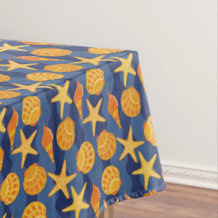 Blue And Orange Seashell Pattern Tablecloth