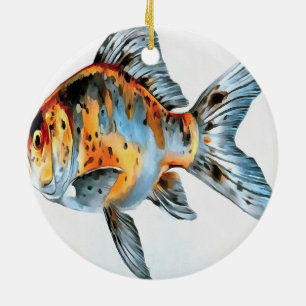 Blue and Orange Shubunkin Goldfish Ceramic Tree Decoration