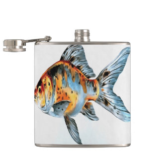 Blue and Orange Shubunkin Goldfish Hip Flask