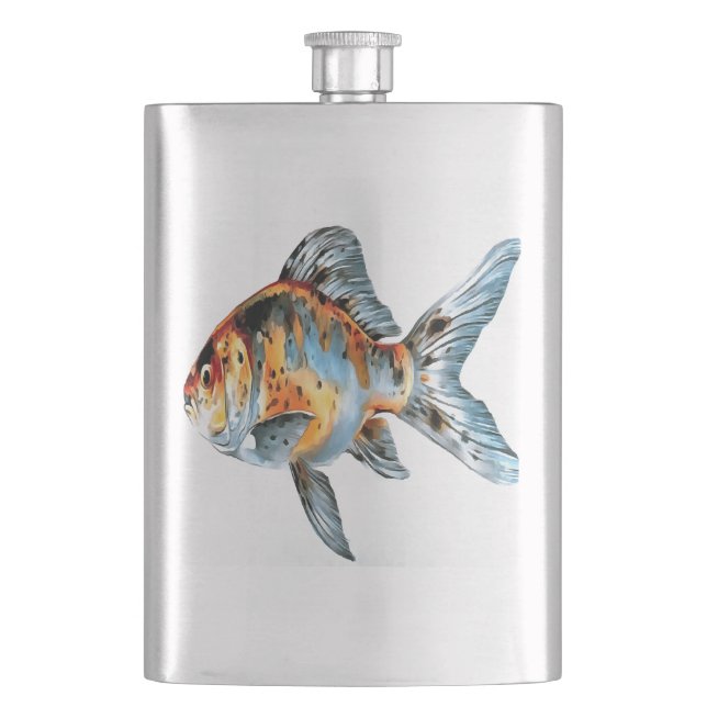 Blue and Orange Shubunkin Goldfish Hip Flask (Front)