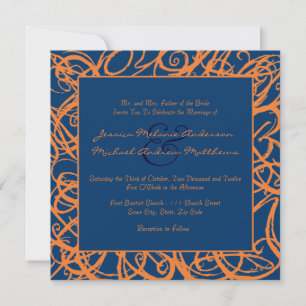 Blue and Orange Sketchy Frame Wedding Invitation