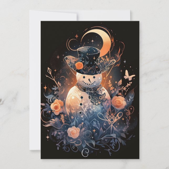 Blue and Orange Snowman Christmas Cards (Front)