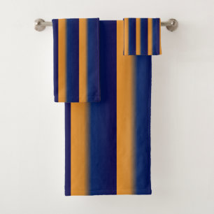 Blue and Orange Stripe Bath Towel Set