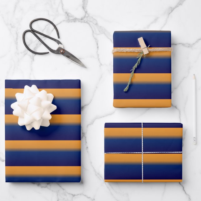 Blue and Orange Stripe  Wrapping Paper Sheet (Front)
