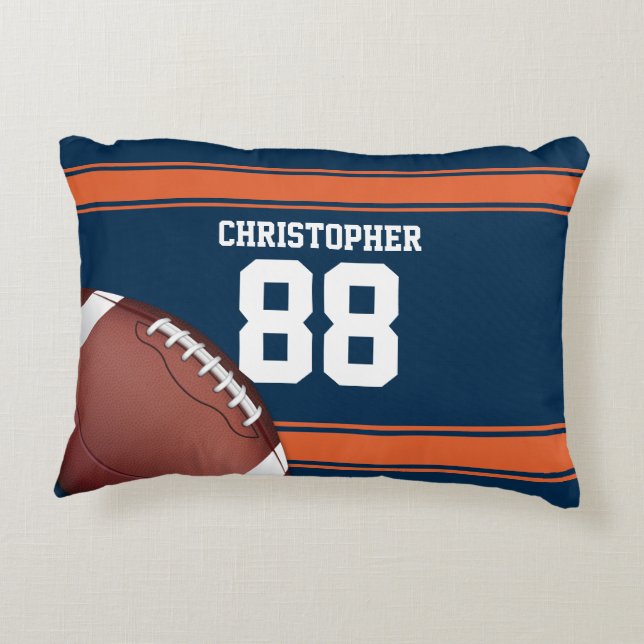 Blue and Orange Stripes Jersey Grid Iron Football Decorative Cushion (Back)