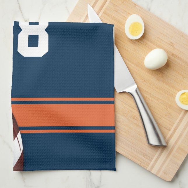 Blue and Orange Stripes Jersey Grid Iron Football Tea Towel (Quarter Fold)