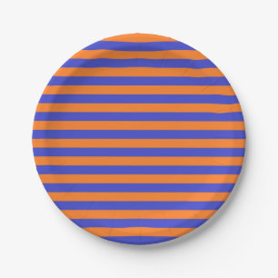 Blue and Orange Stripes Paper Plate