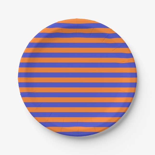 Blue and Orange Stripes Paper Plate (Front)