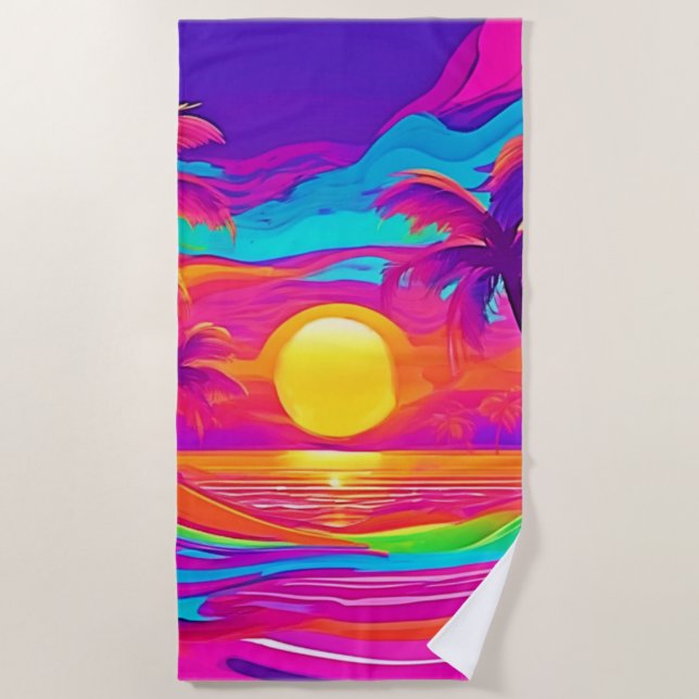 Blue and Orange Sunset Beach Towel (Front)