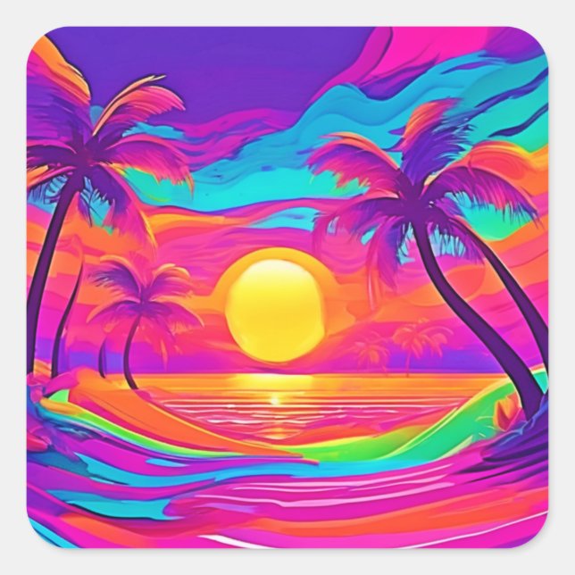 Blue and Orange Sunset Square Sticker (Front)