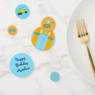 Blue and Orange Suspenders and Bow Ties Birthday Confetti