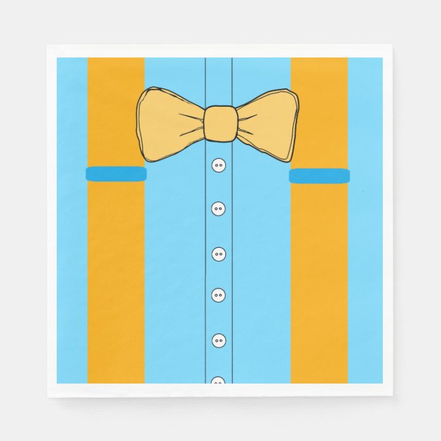Blue and Orange Suspenders and Bow Ties Birthday Napkin (Front)