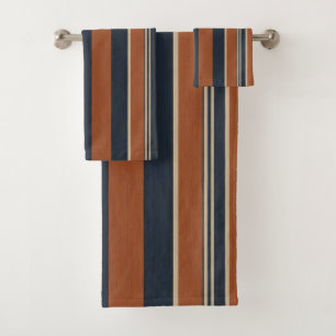 blue and orange textured stripes bath towel set