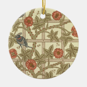 Blue and orange trellis wallpaper design, 1864 ceramic tree decoration