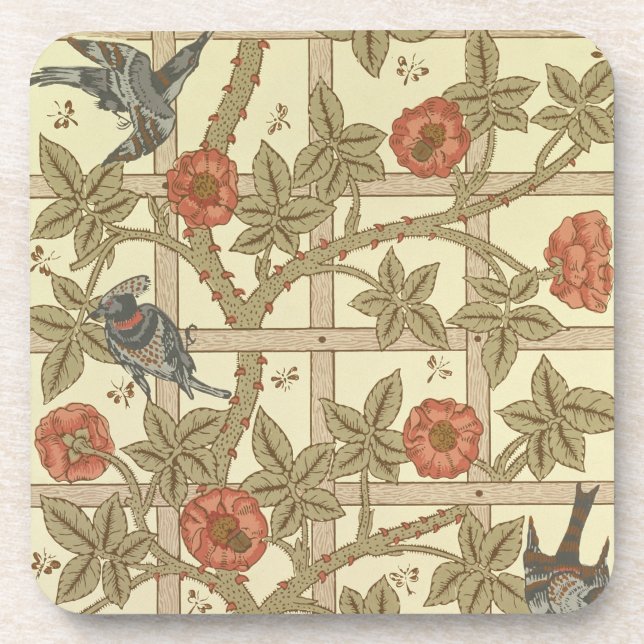 Blue and orange trellis wallpaper design, 1864 coaster (Front)