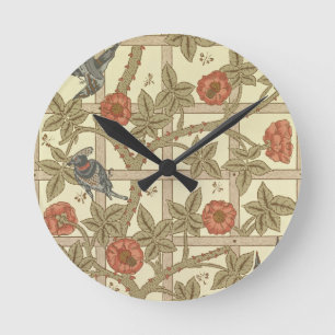 Blue and orange trellis wallpaper design, 1864 round clock