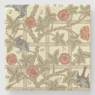 Blue and orange trellis wallpaper design, 1864 stone coaster